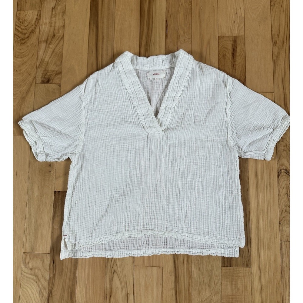 Xirena White Gauze V Neck Short Sleeve Top Women's XS Camila Cotton